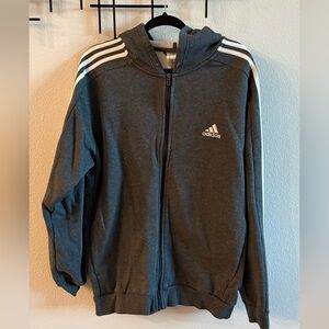 Adidas Men’s Large Gray Full Zip Hoodie Athletic Sweatshirt
